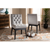 Baxton Studio BBT5391-Light Grey Velvet/Wenge-DC Makar Modern Transitional Light Grey Fabric Upholstered and Walnut Brown Finished Wood 2-Piece Dining Chair Set Set